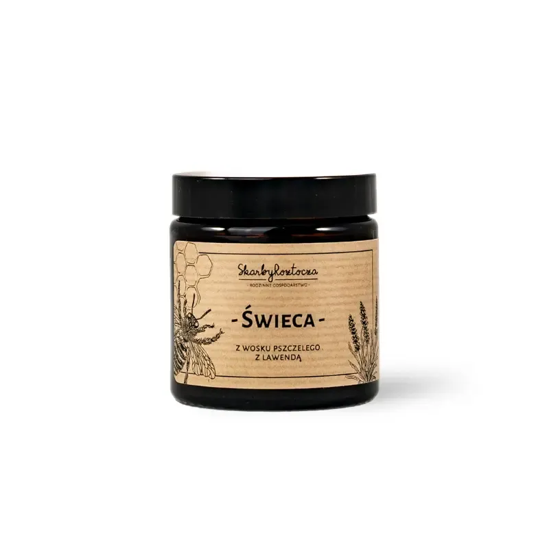 bougie à la cire d'abeille avec lavande en pot
