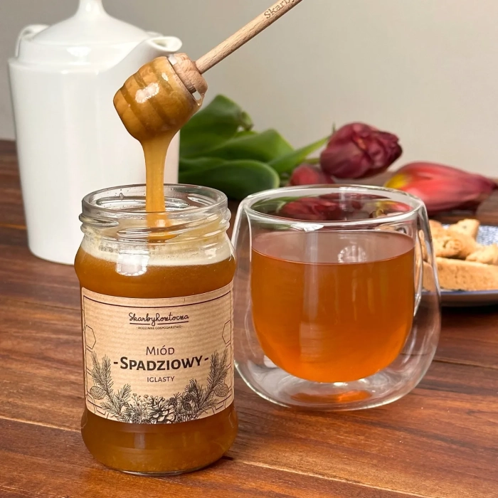 miel de miellat de conifères 1000g skarby roztocza produit carré texture thé