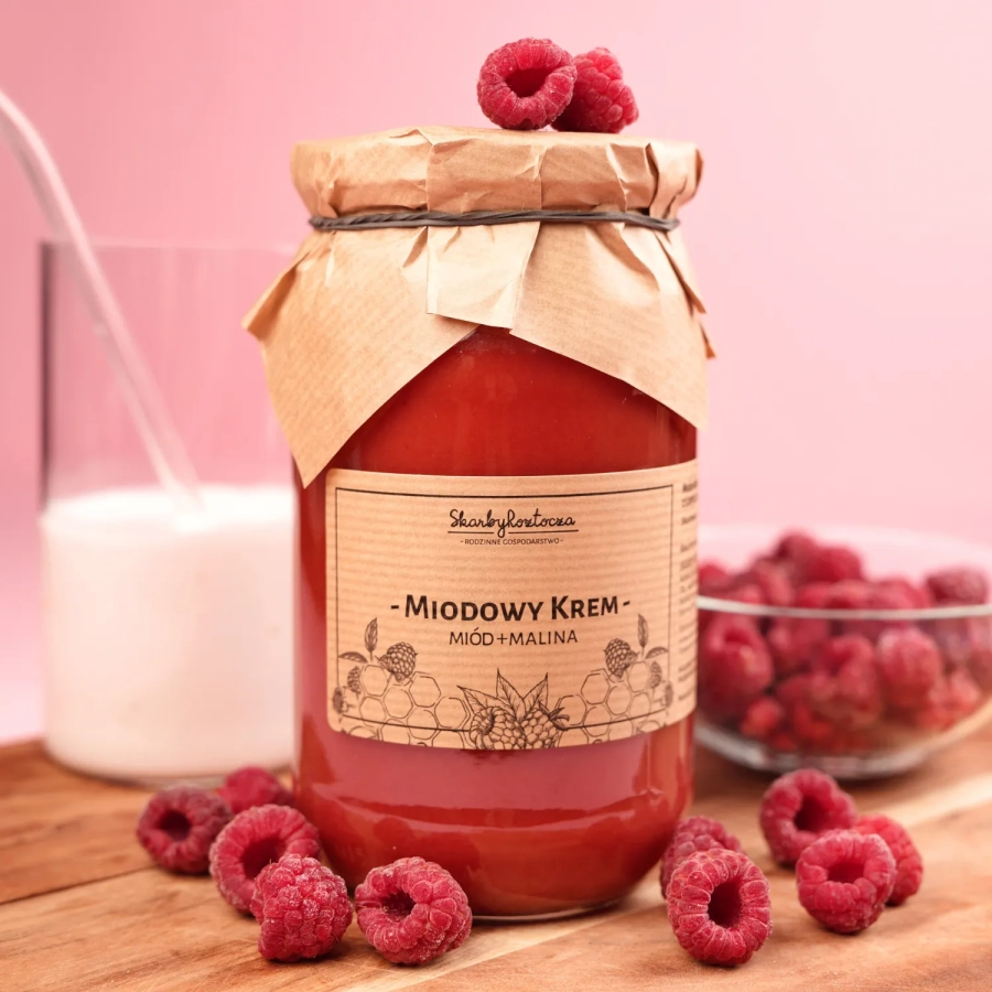 miel à la framboise grand bocal produit face carré