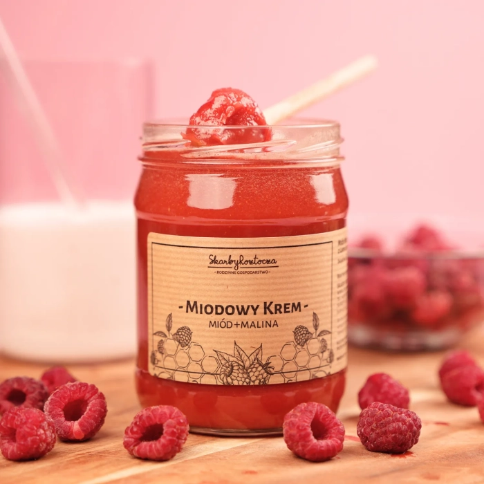 miel à la framboise pot moyen skarbyroztocza texture