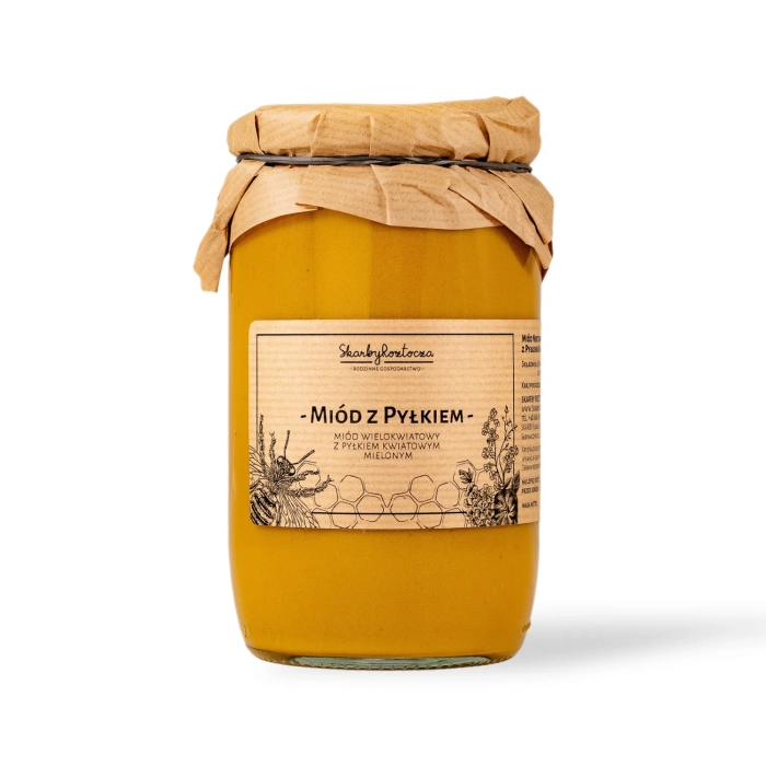 miel au pollen d'abeille moulu grand pot fond blanc