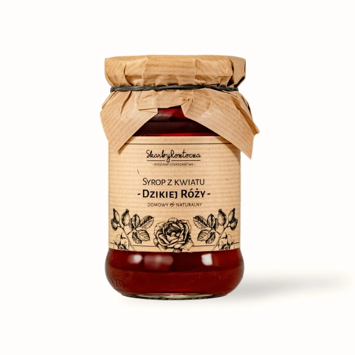 sirop de fleurs d'eglantier trésors de roztocze fond blanc