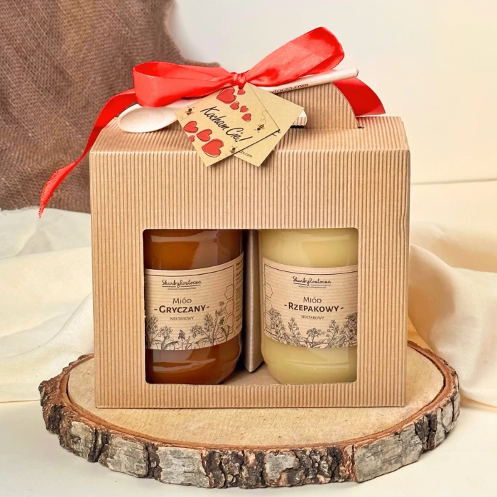 coffret cadeau traditionnel carton fenêtre 2 grands miels trésors de roztocze produit carré