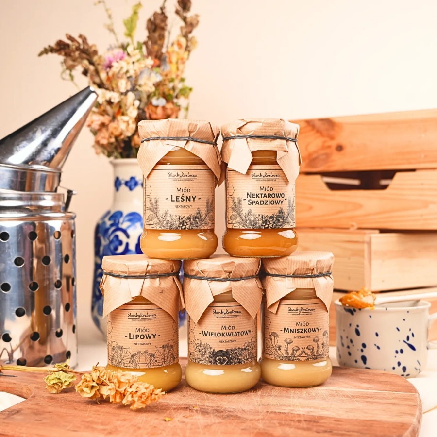 set of various honeys 5 small jars product