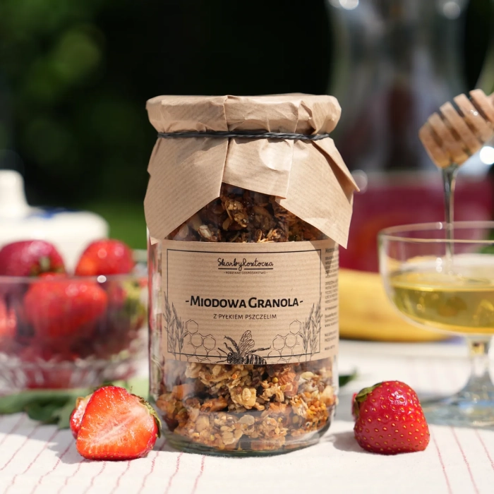 trésors de roztocze granola au pollen carré face produit